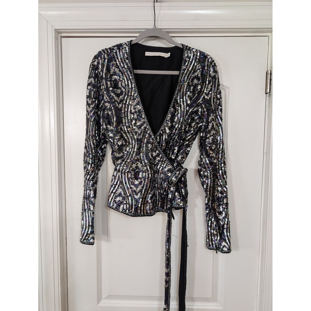 & Other Stories Rodarte‎ Sequin Embellished Wrap Top Long Sleeve Party US 12
